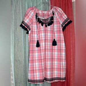 Crown & Ivy Plaid Pink dress with Tassel Details